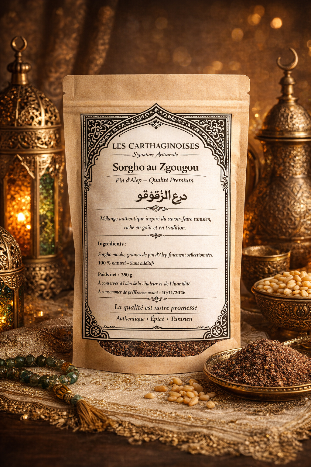 Sorgho au Zgougou – Pin d’Alep 250g درع الزَّقُّوقو